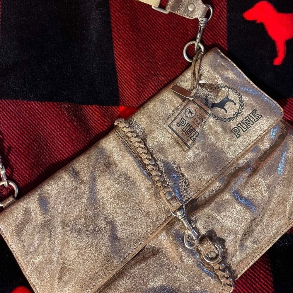 Vintage Rare Victorias Secret Leather Silver Glitter Satchel Y2K